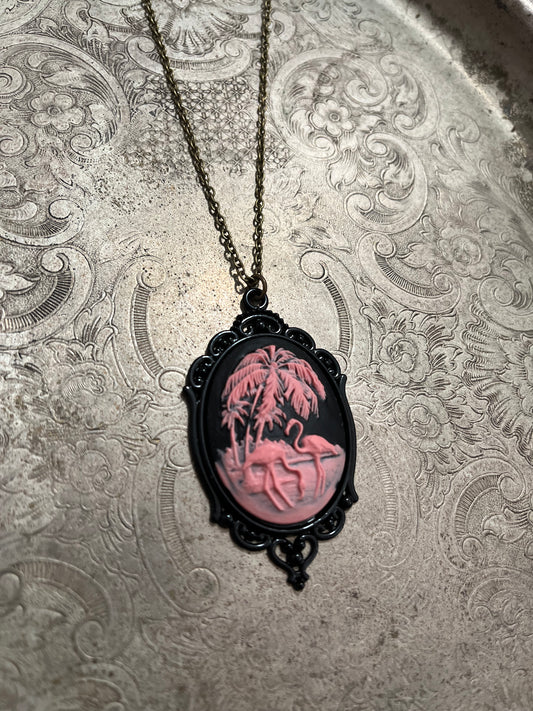 Flamingo Tropic Goth Cameo Necklace