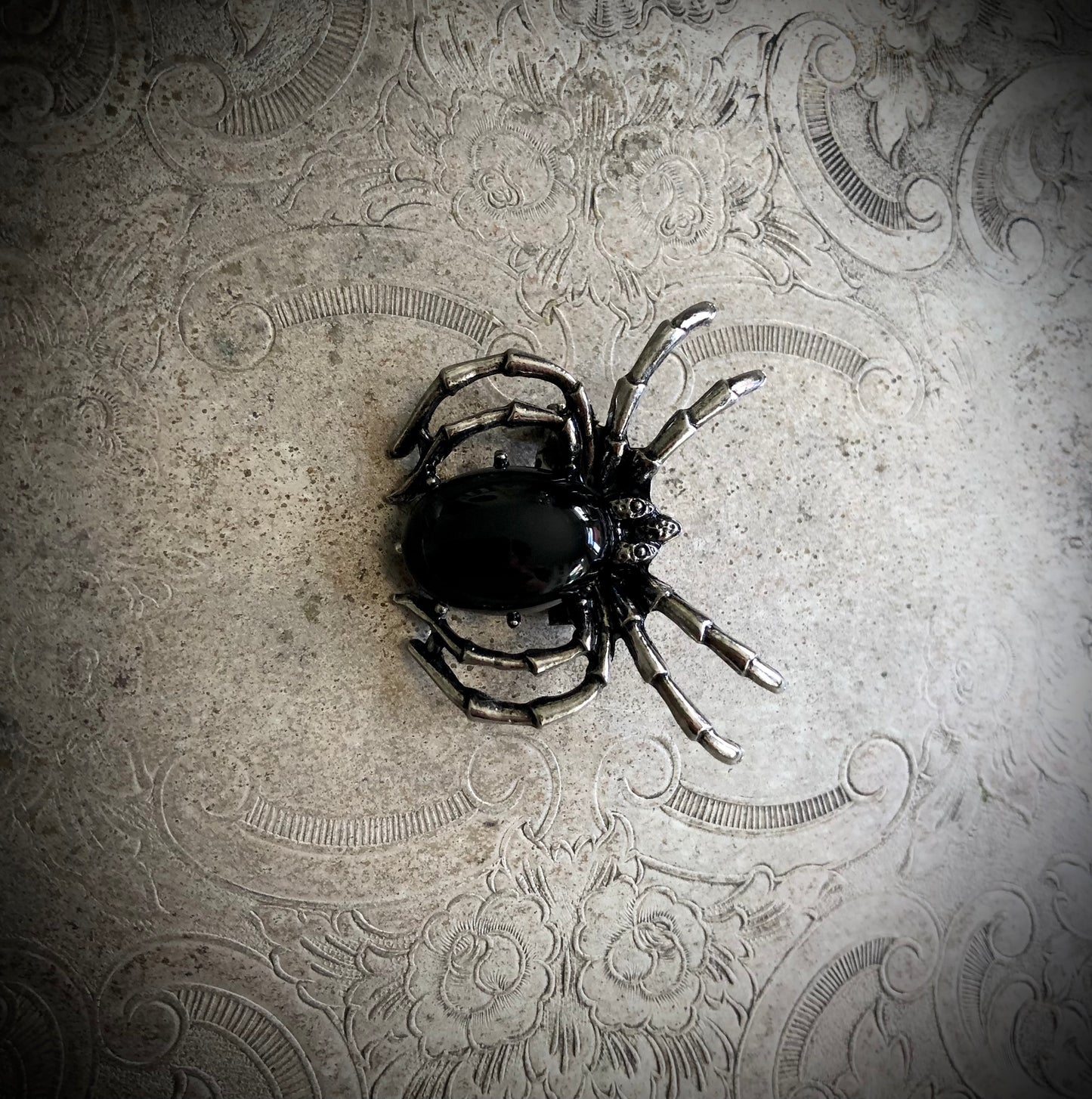 Black Agate Spider Brooch