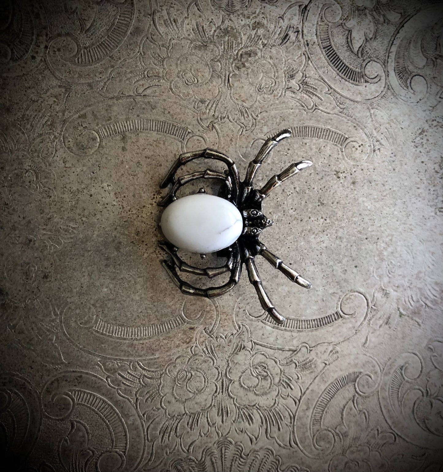 White Howlite Spider Brooch