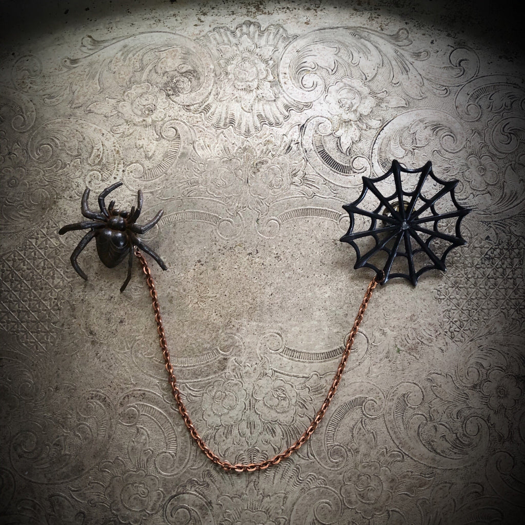 Spider and Web Collar Pin Set