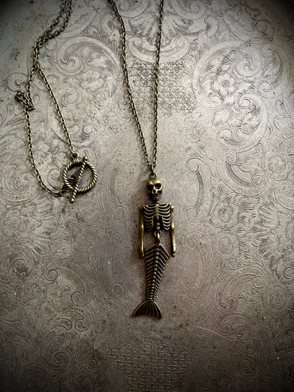 Brass Skeleton Mermaid Necklace