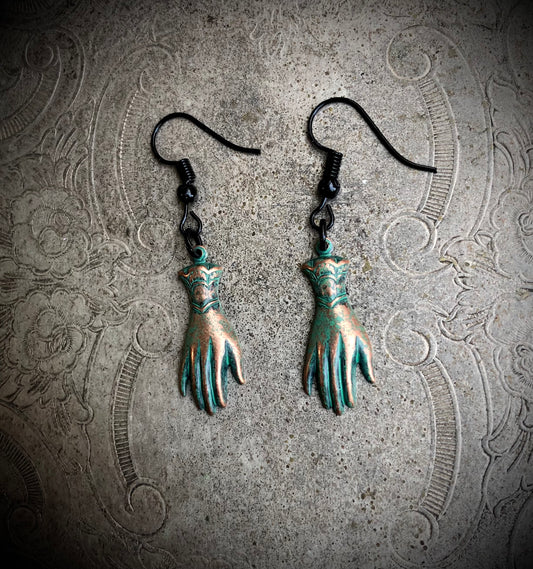 Antiqued Victorian Hand Earrings