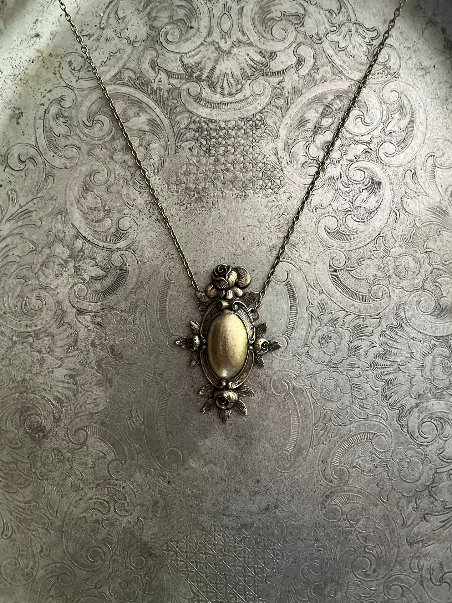 Brass Rose Frame Necklace