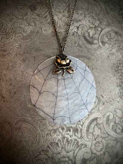 SpideWeb & Rose Shell Necklace