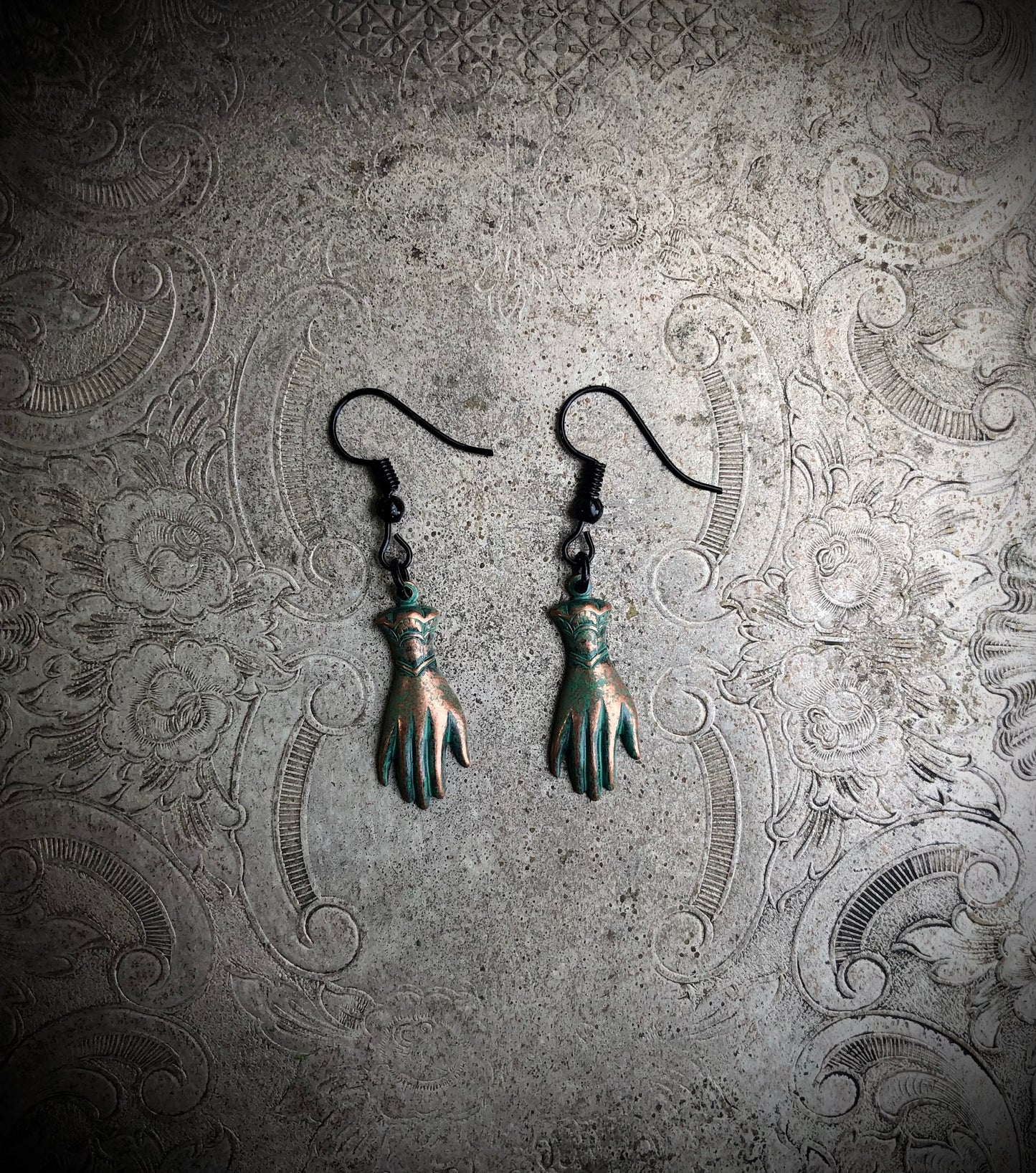 Antiqued Victorian Hand Earrings