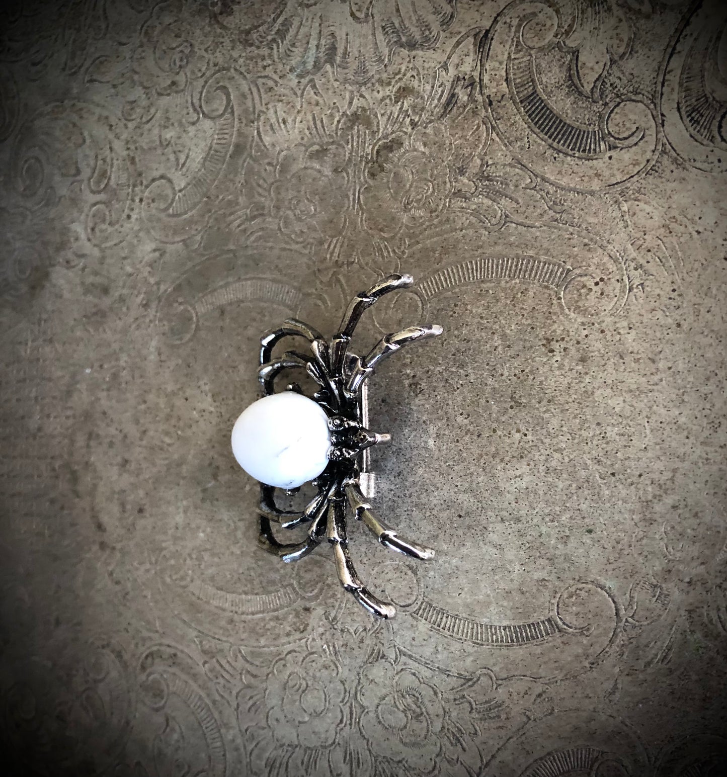 White Howlite Spider Brooch