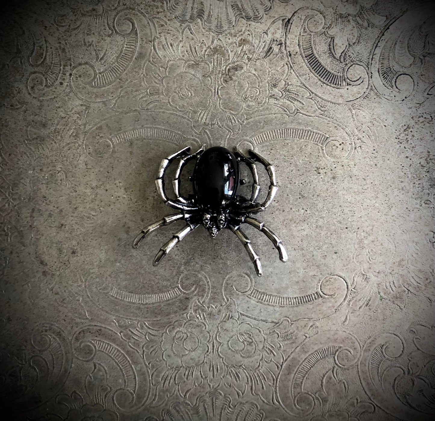 Black Agate Spider Brooch